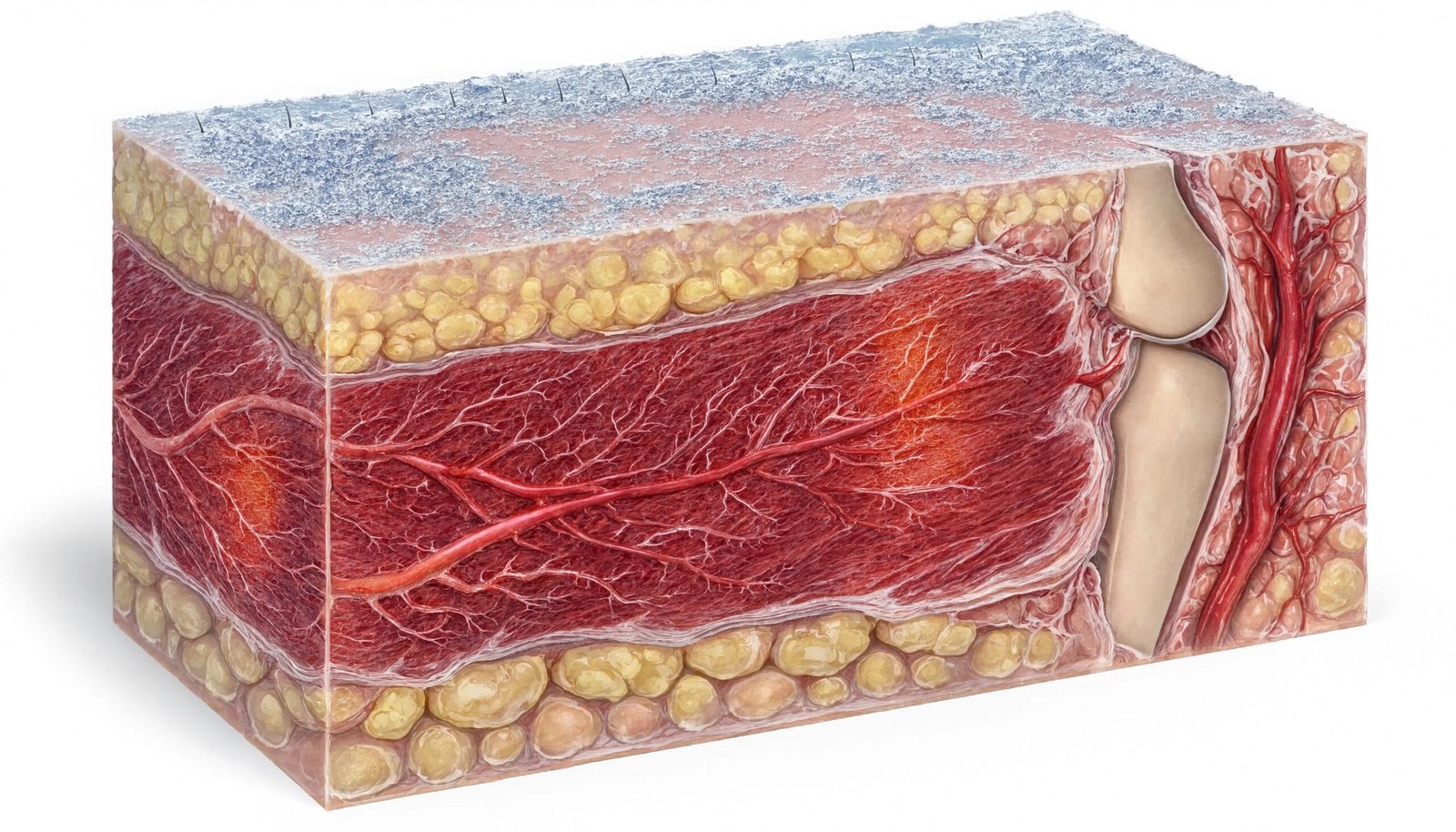 3D medical cross section of muscle and joint tissue